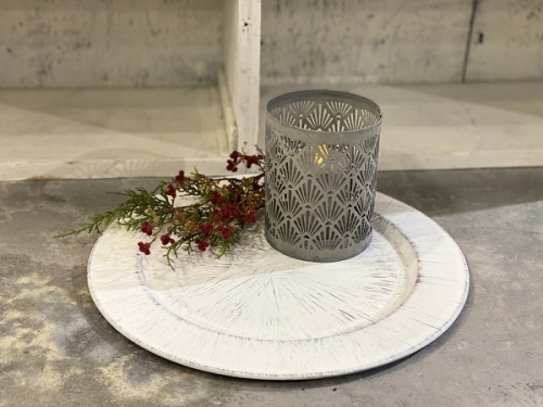 CHARGER PLATE WHITE WASHED METAL